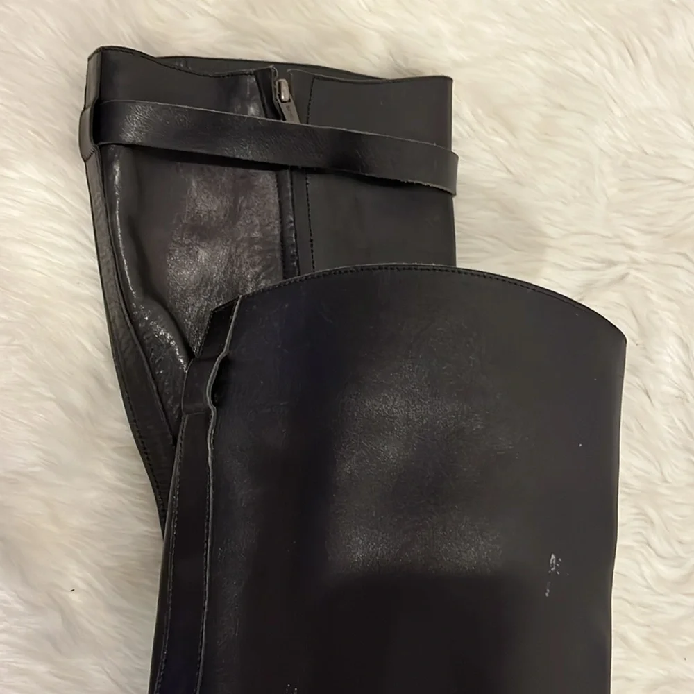 Sergio Rossi Tall Black Leather Zipper Pull On Boots Men Made in Italy Size 10